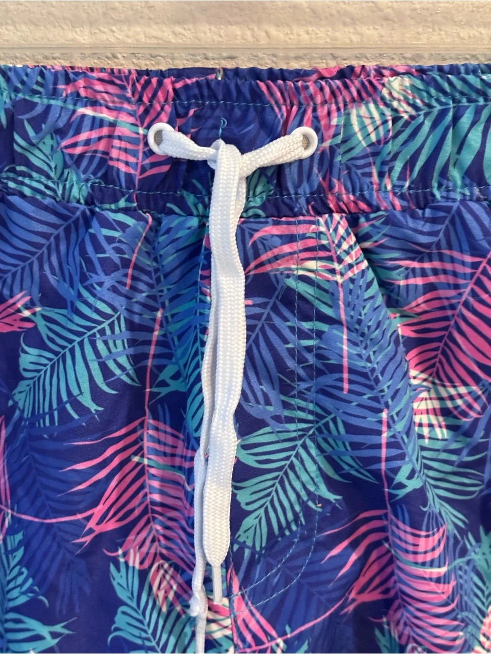 Boys Sol Swim Tropical Swim Trunks, Blue with Pink & Teal Accents, 8 Husky, NWT